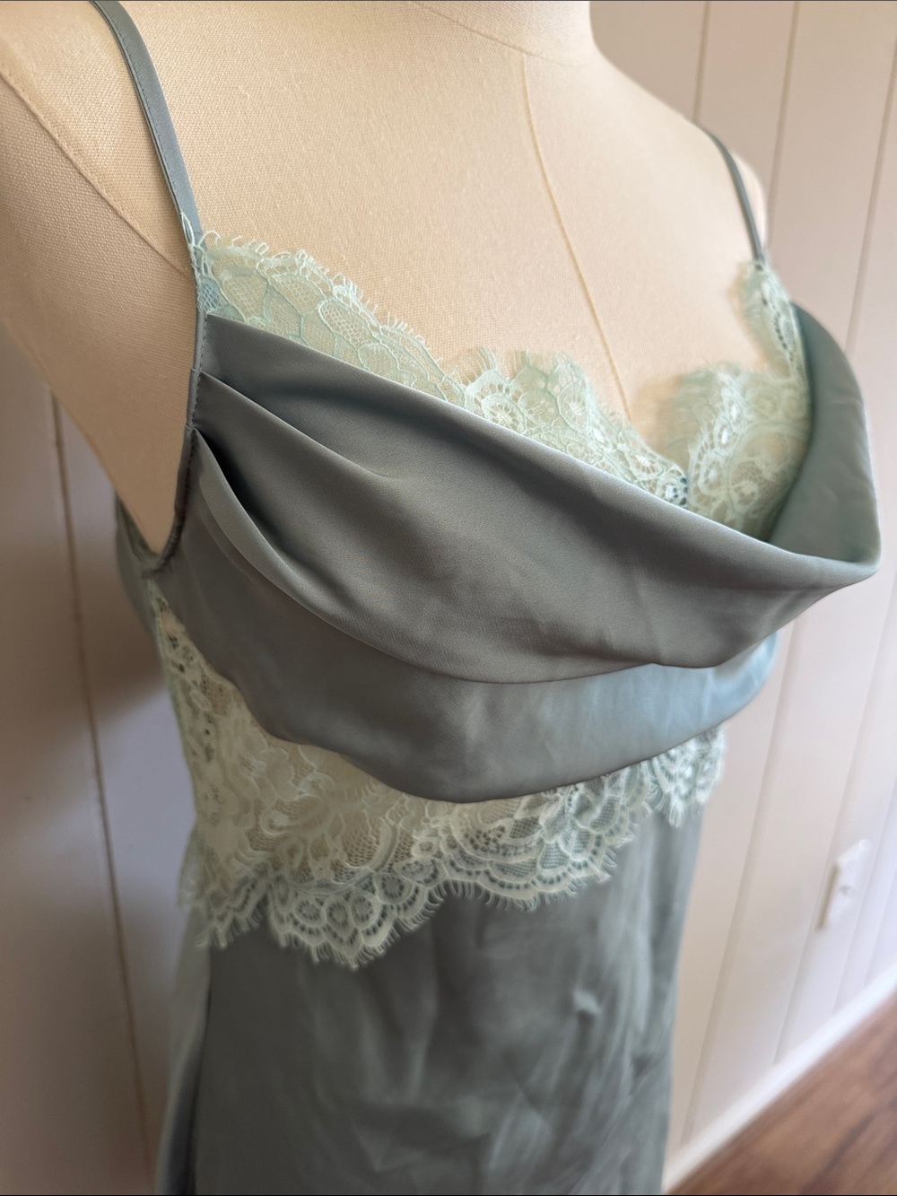 Silky Lace-Trim Slip Dress Bluish Grey Romantic Fairy Whimsigoth Size Small - Picture 7 of 14